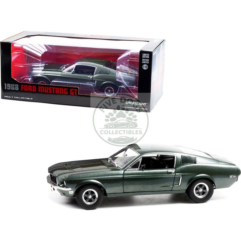 1968 ford mustang gt fastback highland green metallic 1/18 diecast model car by greenlight