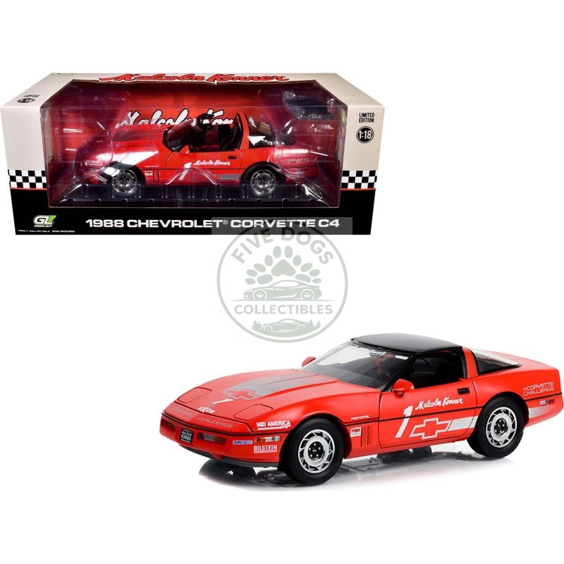 1988 chevrolet corvette c4 #1 malcolm konner "corvette challenge race car" red with black top 1/18 diecast model car by greenlight