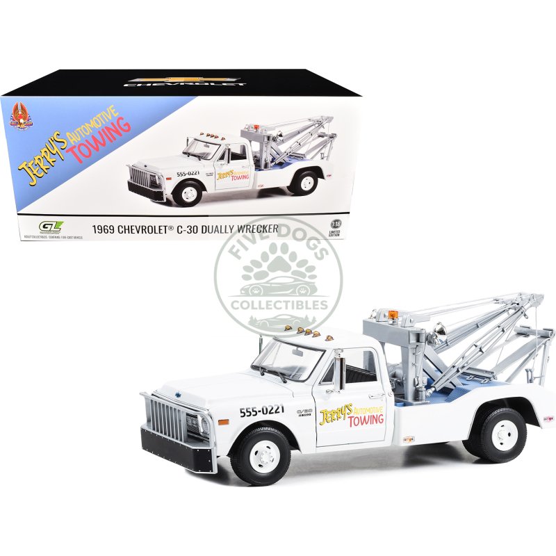 1969 chevrolet c 30 dually wrecker jerry’s towing "fall guy stuntman association" "the fall guy" (1981 1986) tv series 1/18 diecast model car by greenlight