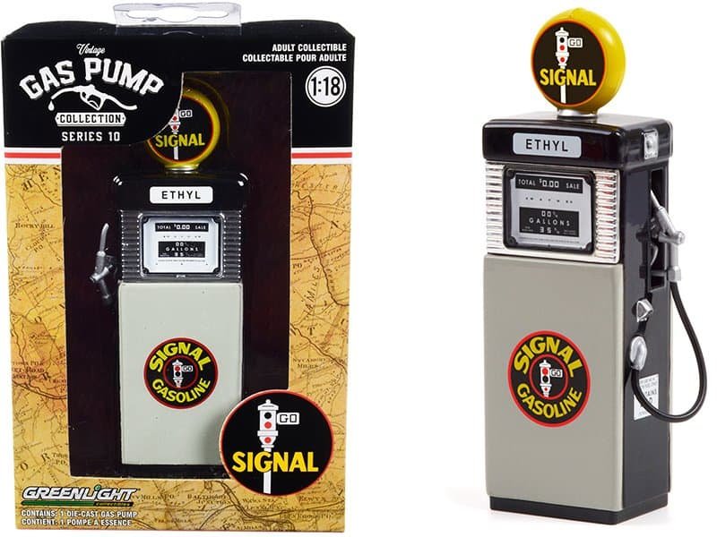 Vintage Gas Pump Collectible Toy for Adults Detailed vintage gas pump collectible with "SIGNAL" logo and retro design.