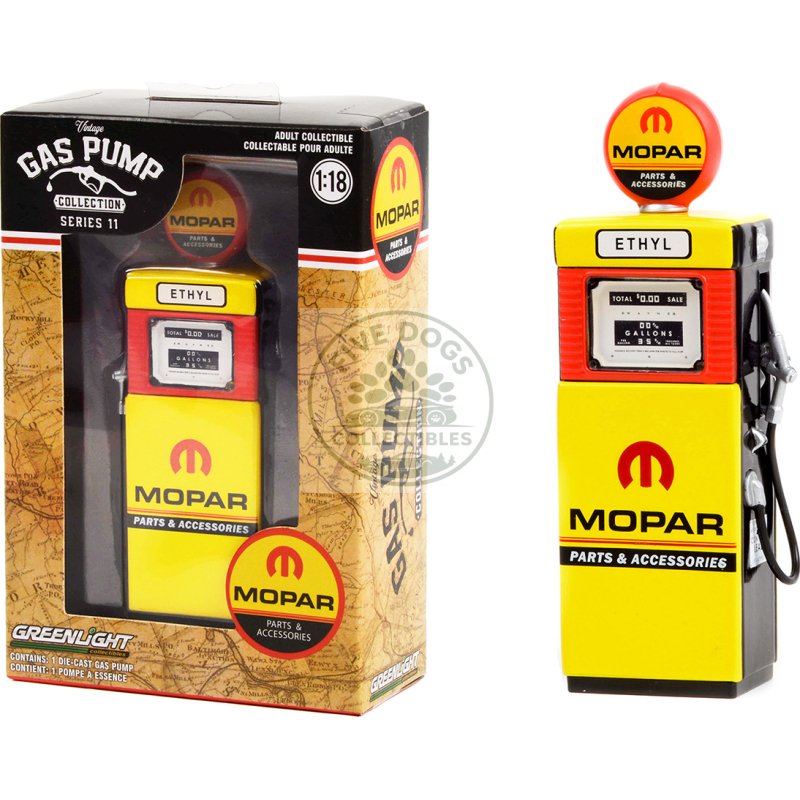 1951 wayne 505 gas pump "mopar parts & accessories" yellow "vintage gas pumps" series 11 1/18 diecast model by greenlight