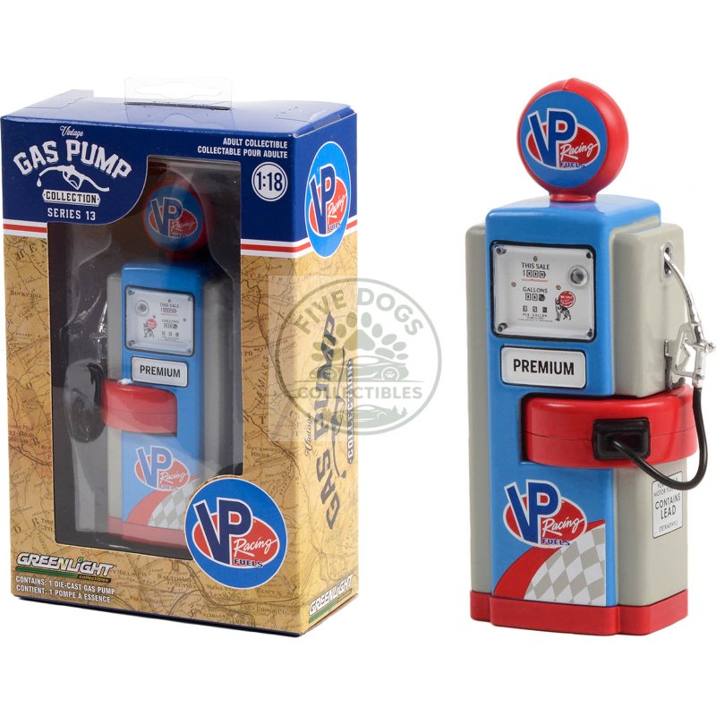 1948 wayne 100 a gas pump "vp racing fuels" blue and gray "vintage gas pumps" series 13 1/18 diecast model by greenlight