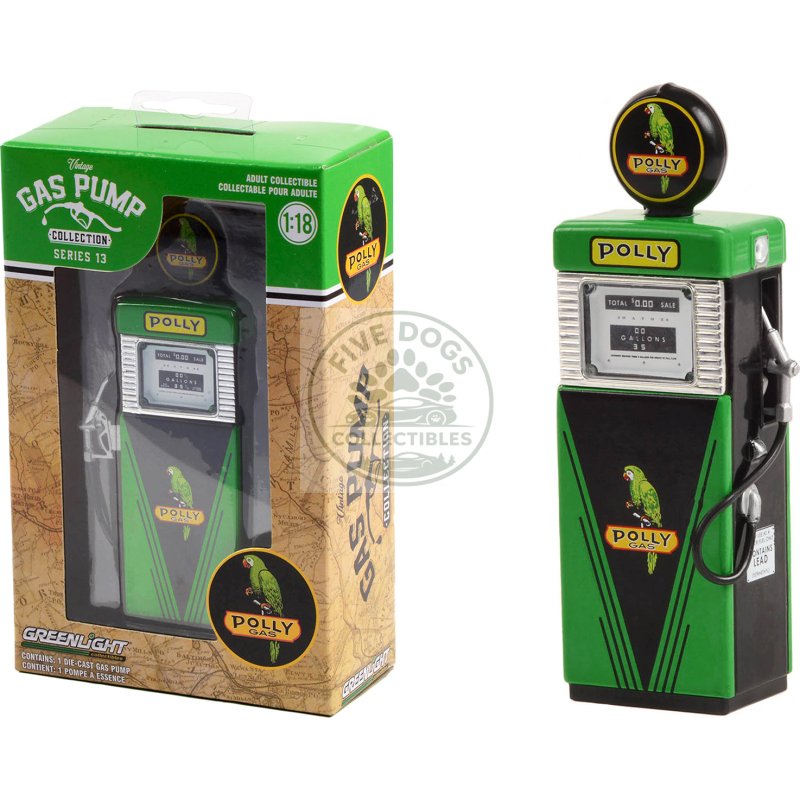1951 wayne 505 gas pump "polly gas" green and black "vintage gas pumps" series 13 1/18 diecast model by greenlight