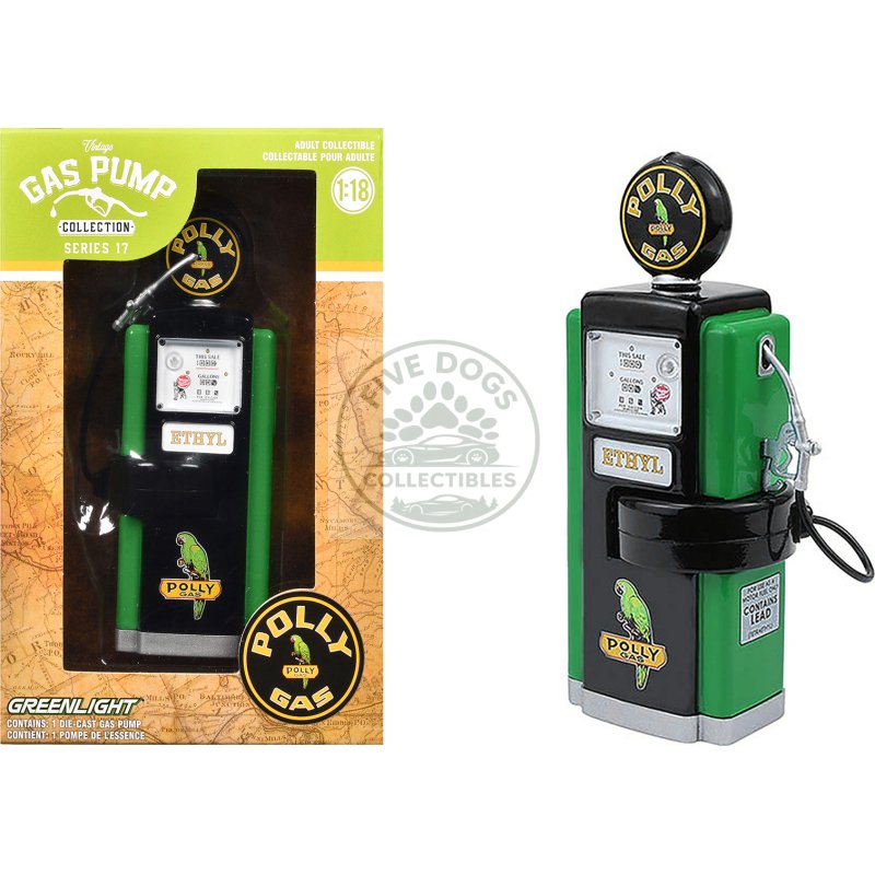 1948 wayne 100 a gas pump "polly gas" black and green "vintage gas pumps" series 17 1/18 diecast replica by greenlight