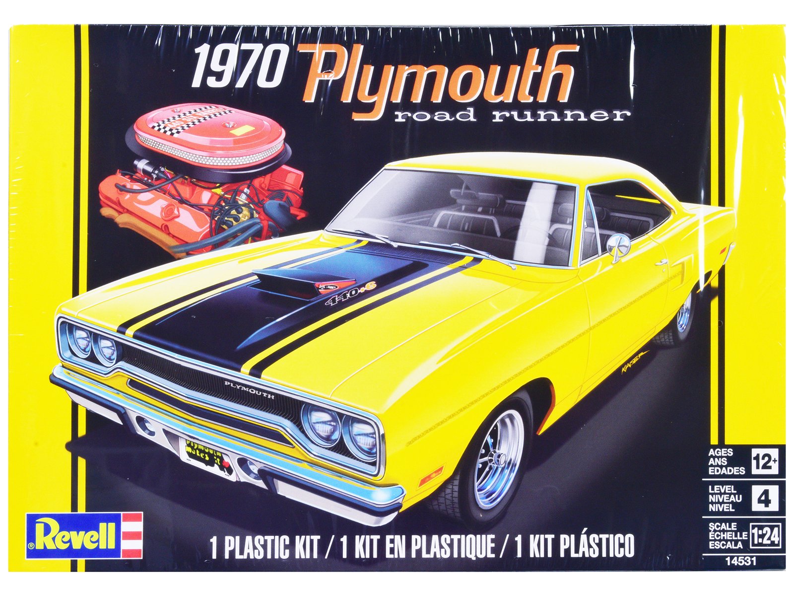 level 4 model kit 1970 plymouth road runner 1/24 scale model by revell level 4 model kit 1970 plymouth road runner 1/24 scale model by revell