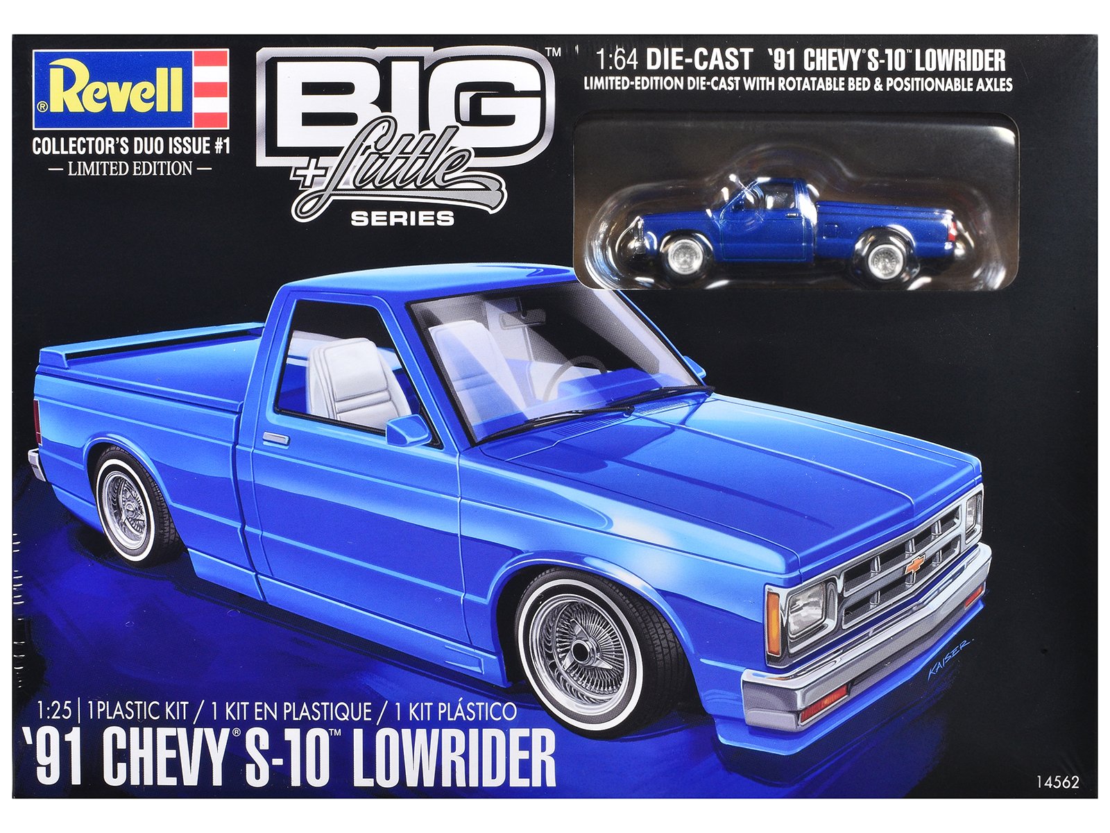level 4 model kit 1991 chevrolet s 10 lowrider pickup truck with 1/64 diecast version included "big + little series" 1/25 scale model by revell level 4 model kit 1991 chevrolet s 10 lowrider pickup truck with 1/64 diecast version included "big + little series" 1/25 scale model by revell