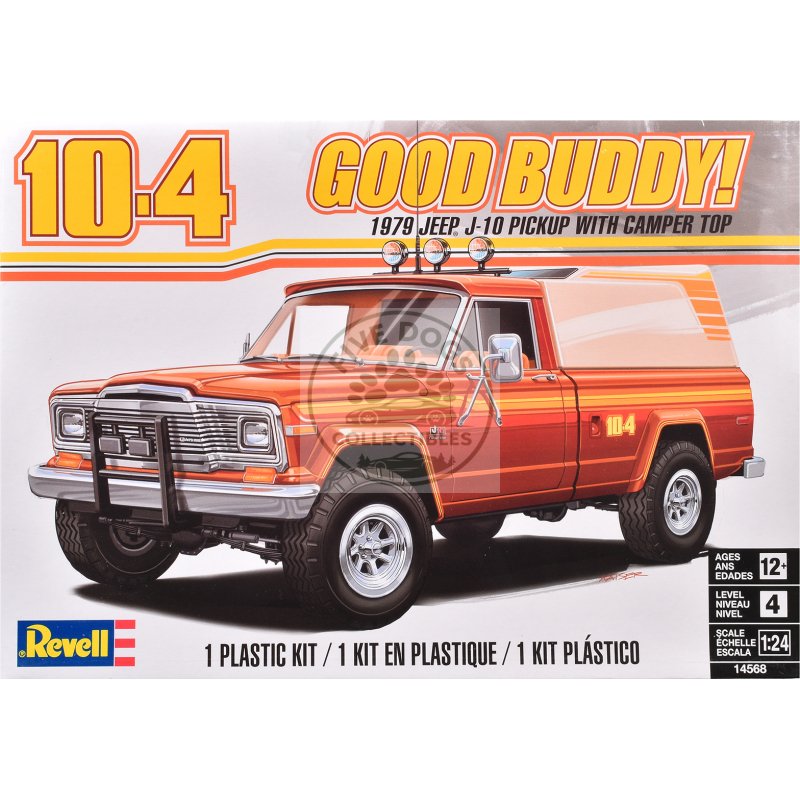 level 4 model kit 1979 jeep j 10 pickup truck with camper top 1/24 scale model by revell