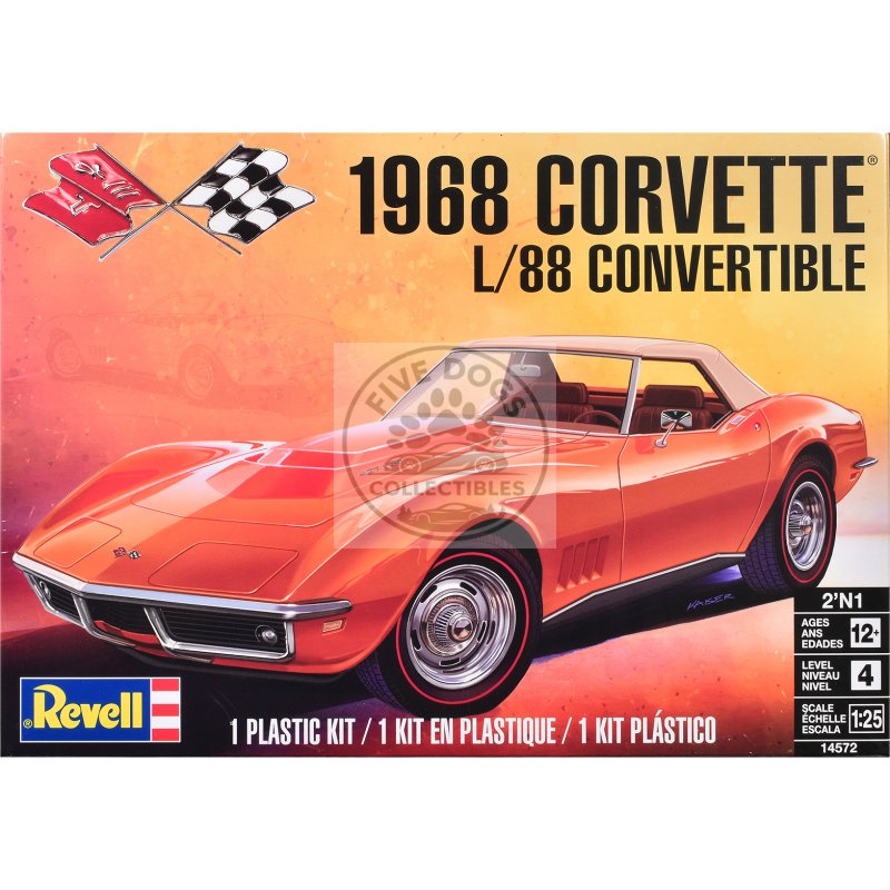 level 4 model kit 1968 chevrolet corvette l/88 convertible 2 in 1 1/25 scale model by revell