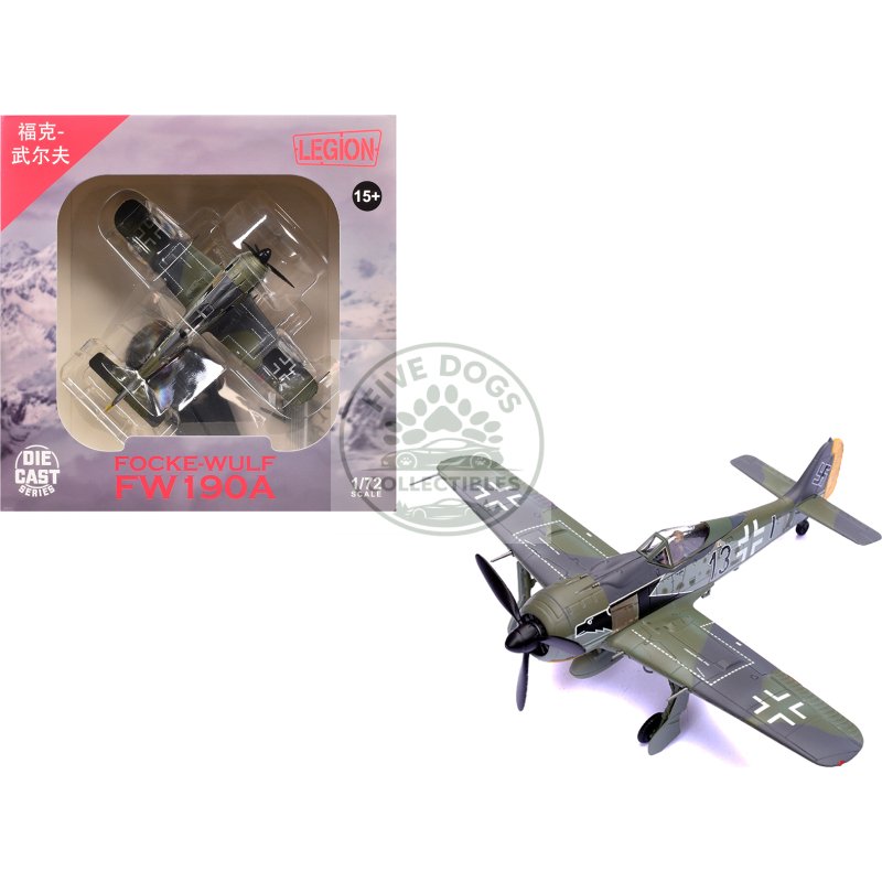 focke wulf fw 190a aircraft "black 13 8./jg 2 richthofen france" (1943) german luftwaffe 1/72 diecast model airplane by legion