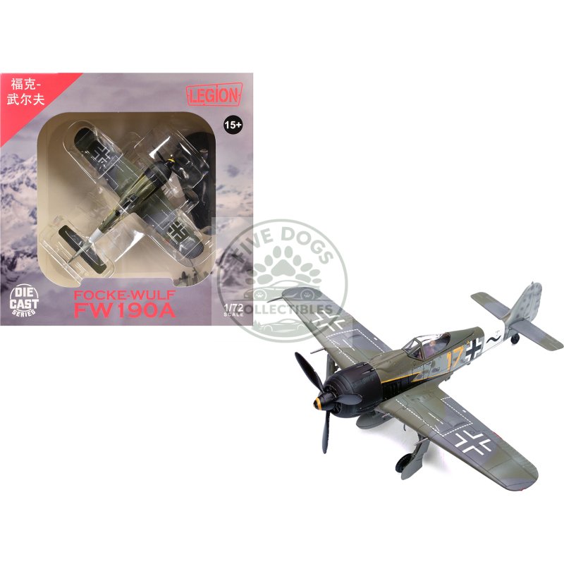 focke wulf fw 190a aircraft "yellow 17 24 victory ace willi unger 12./jg 3 udet germany" (1944) german luftwaffe 1/72 diecast model airplane by legion