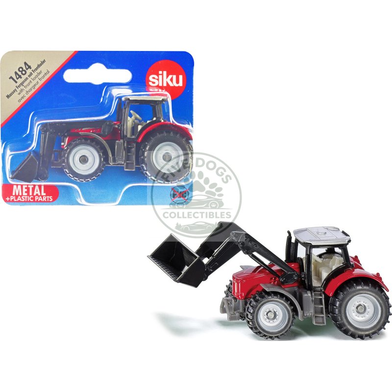 massey ferguson tractor with front loader red with silver top diecast model by siku