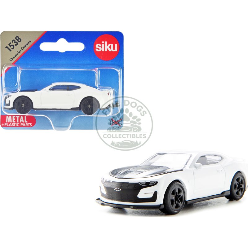 chevrolet camaro white with black hood diecast model car by siku