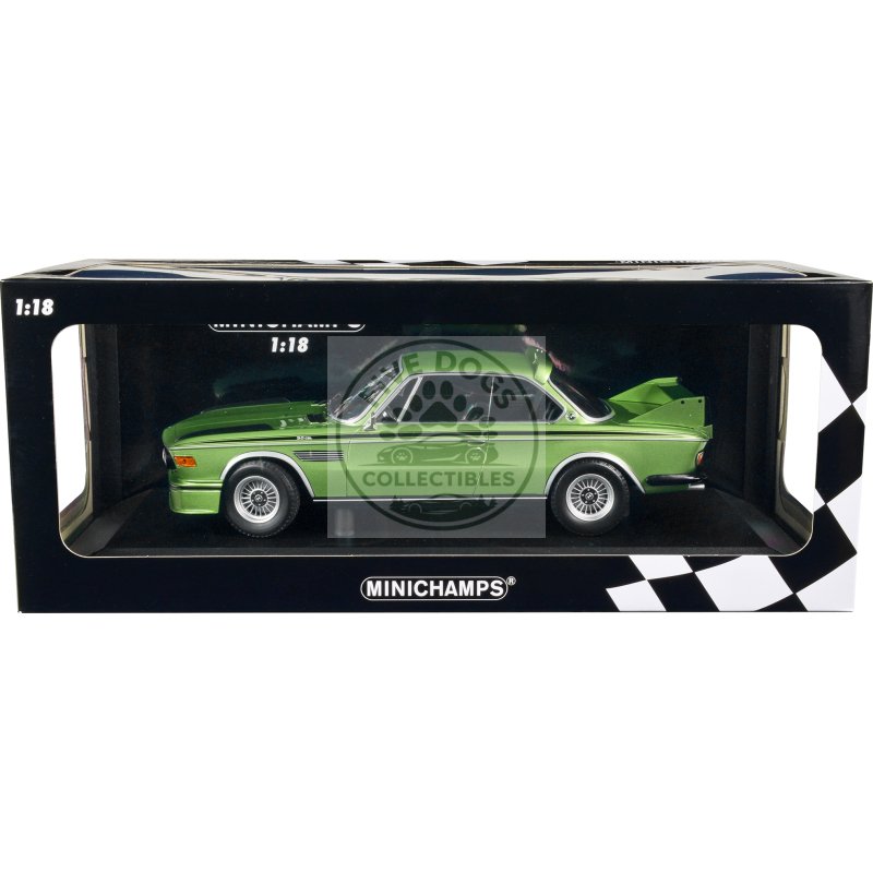 1973 bmw 3.0 csl green metallic with black stripes limited edition to 450 pieces worldwide 1/18 diecast model car by minichamps
