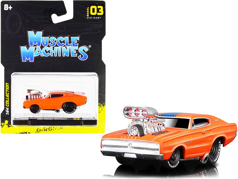 1966 dodge charger 426 c.i. orange with blue stripe 1/64 diecast model car by muscle machines 1966 dodge charger 426 c.i. orange with blue stripe 1/64 diecast model car by muscle machines