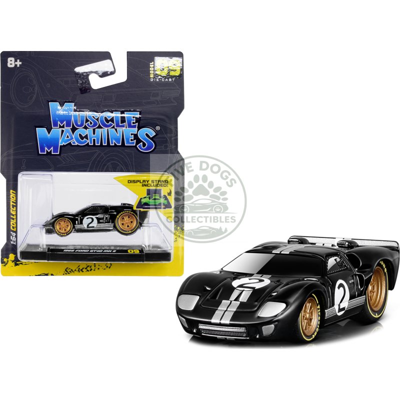 1966 ford gt40 mkii #2 black with silver stripes and gold wheels 1/64 diecast model car by muscle machines