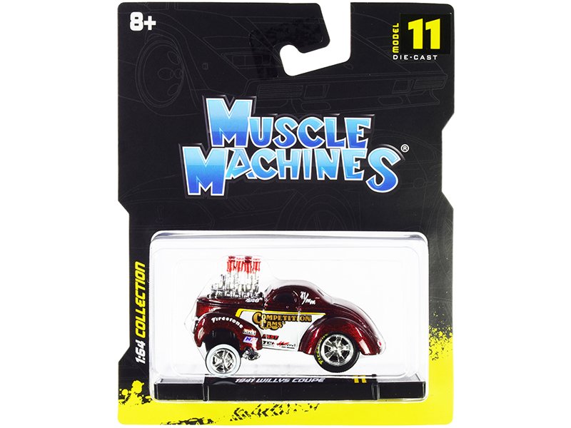 1941 willys coupe gasser "competition cams" red metallic and white 1/64 diecast model car by muscle machines 1941 willys coupe gasser "competition cams" red metallic and white 1/64 diecast model car by muscle machines