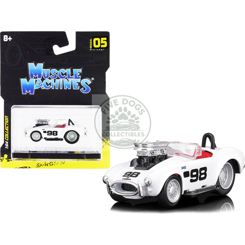 1964 shelby cobra #98 white with red interior 1/64 diecast model car by muscle machines