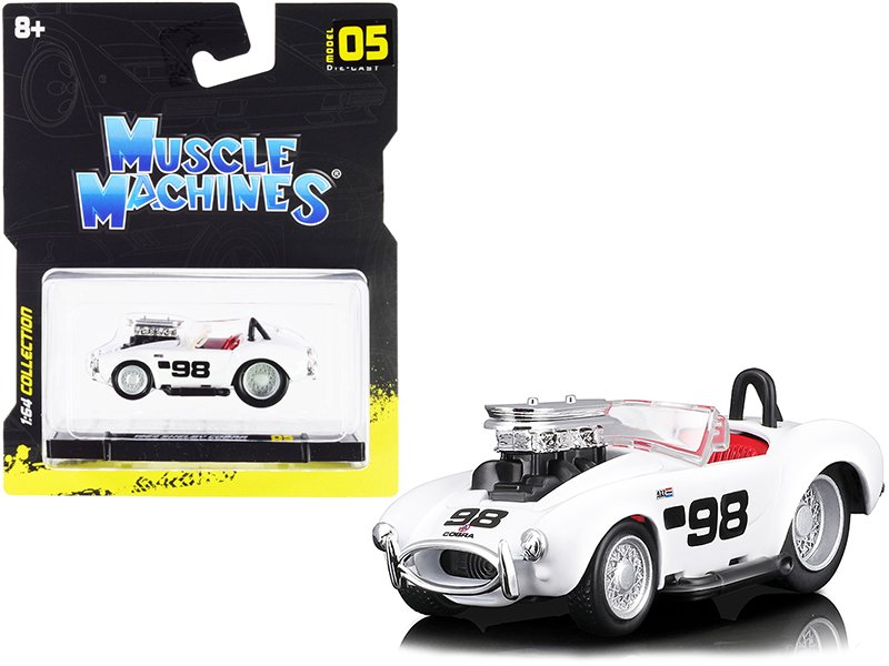 1964 shelby cobra #98 white with red interior 1/64 diecast model car by muscle machines 1964 shelby cobra #98 white with red interior 1/64 diecast model car by muscle machines