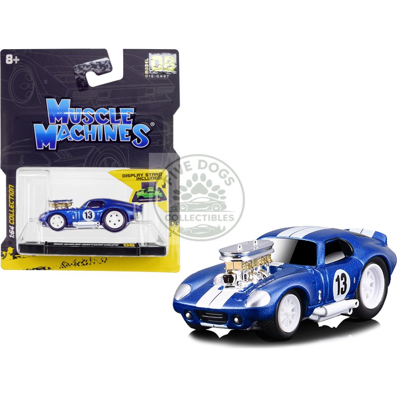 1965 shelby daytona coupe #13 blue metallic with white stripes 1/64 diecast model car by muscle machines