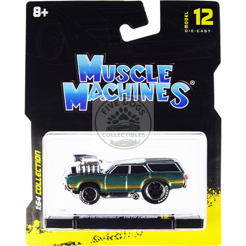 1970 oldsmobile vista cruiser 442 green metallic with gold stripes 1/64 diecast model car by muscle machines