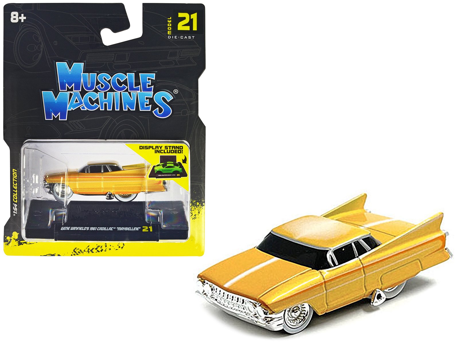 gene winfield’s 1961 cadillac maybelline yellow metallic with white stripes 1/64 diecast model car by muscle machines gene winfield’s 1961 cadillac maybelline yellow metallic with white stripes 1/64 diecast model car by muscle machines