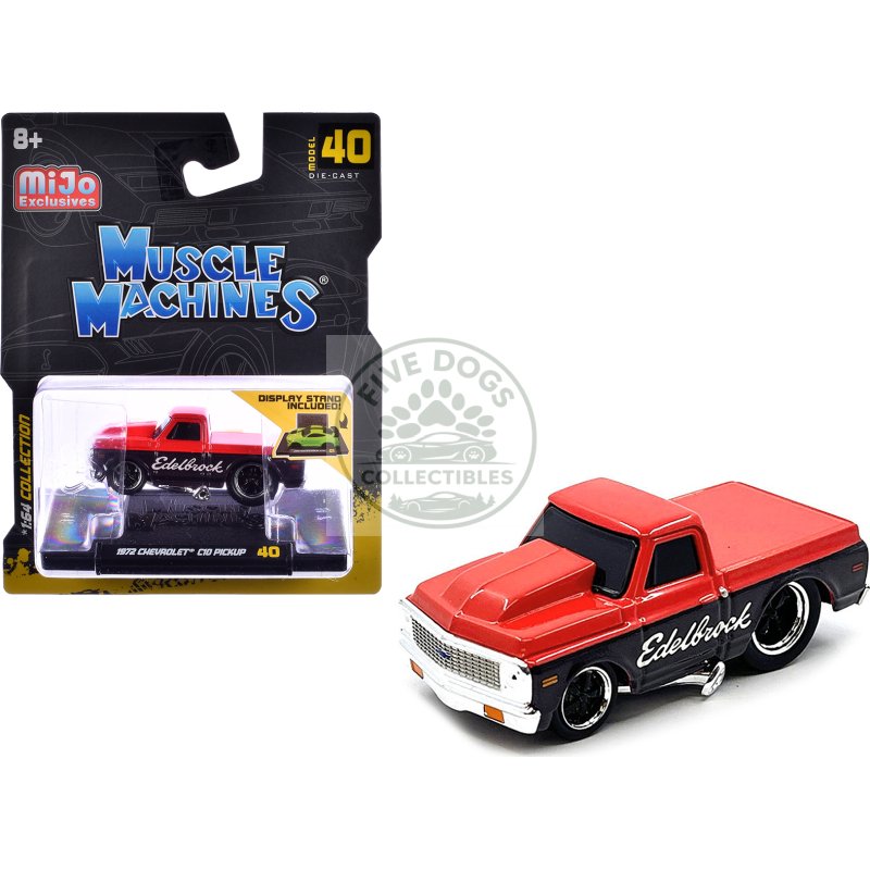 1972 chevrolet c 10 pickup truck red and black "edelbrock" 1/64 diecast model car by muscle machines