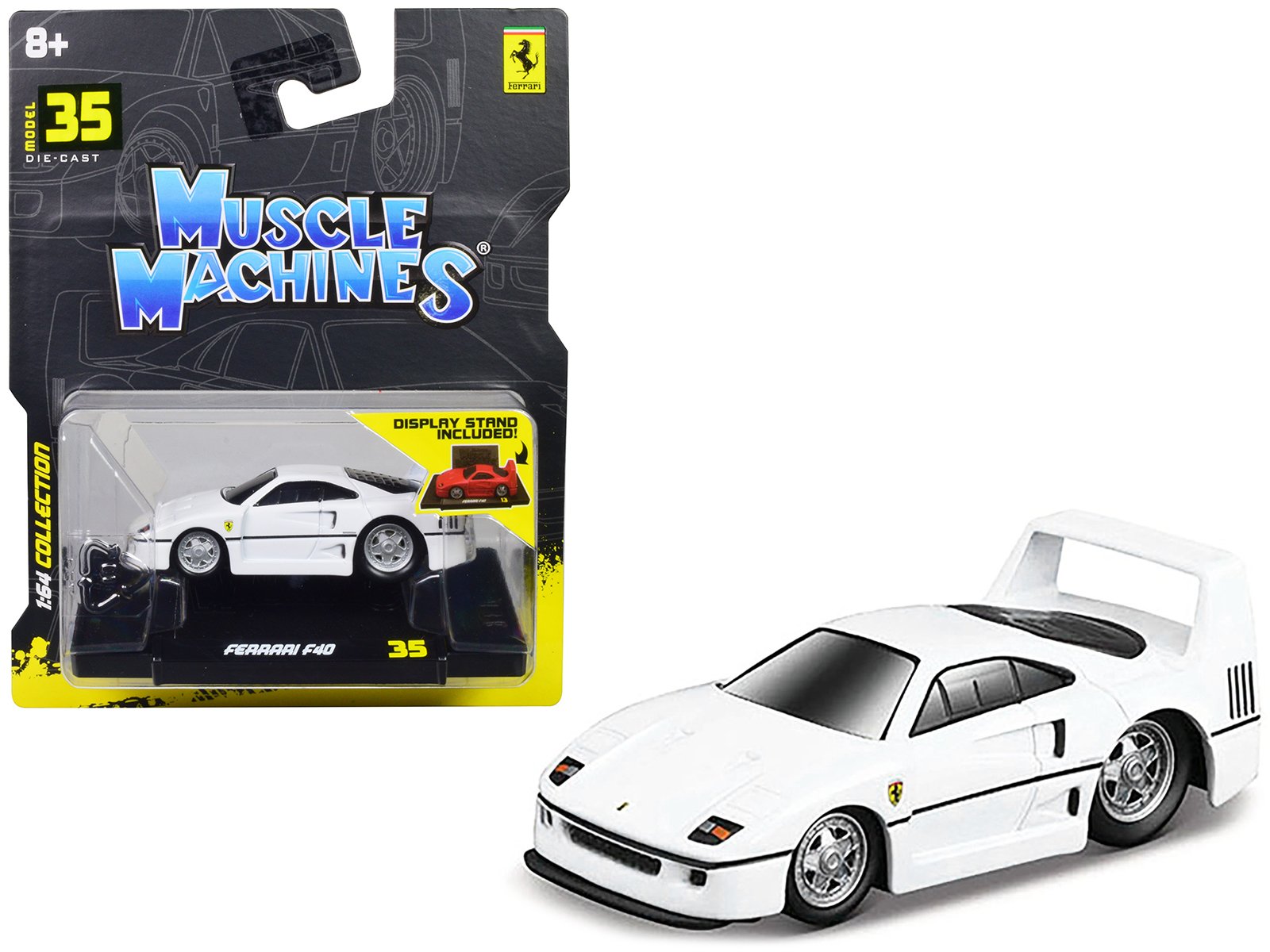 ferrari f40 white 1/64 diecast model car by muscle machines ferrari f40 white 1/64 diecast model car by muscle machines