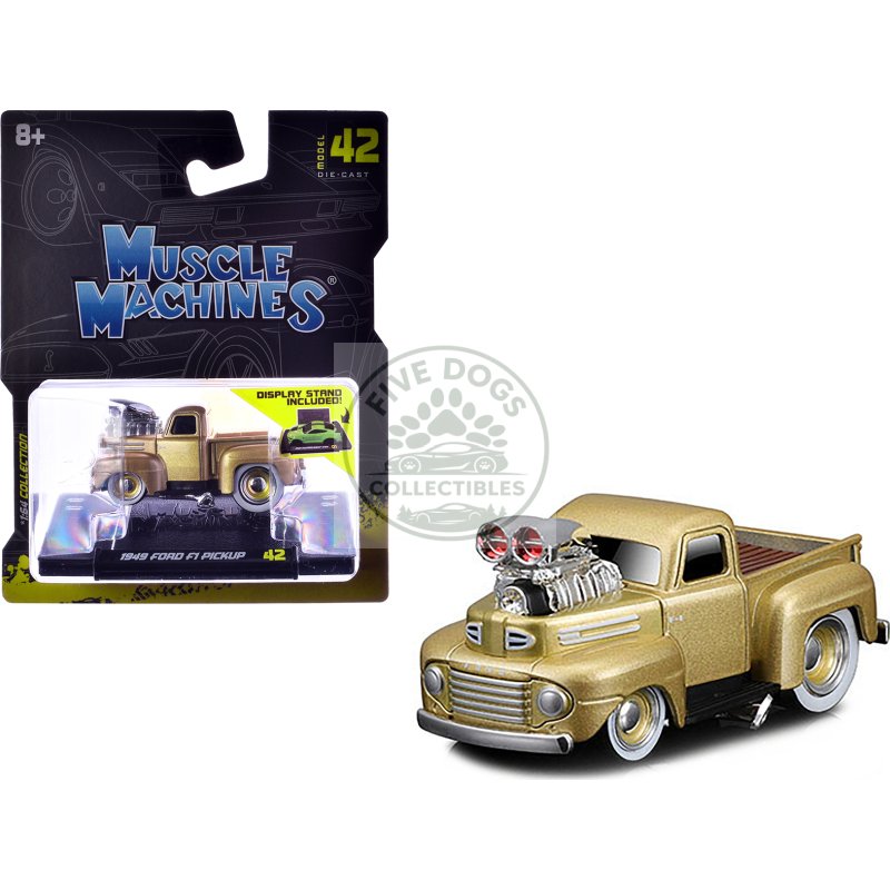 1949 ford f1 pickup truck gold metallic 1/64 diecast model car by muscle machines