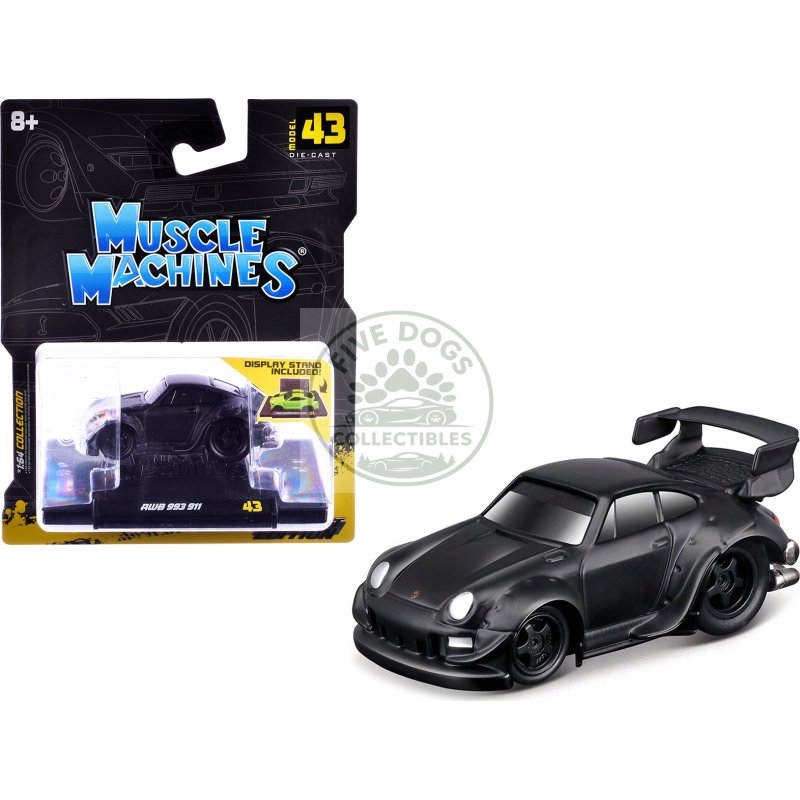rwb 993 911 matt black 1/64 diecast model car by muscle machines