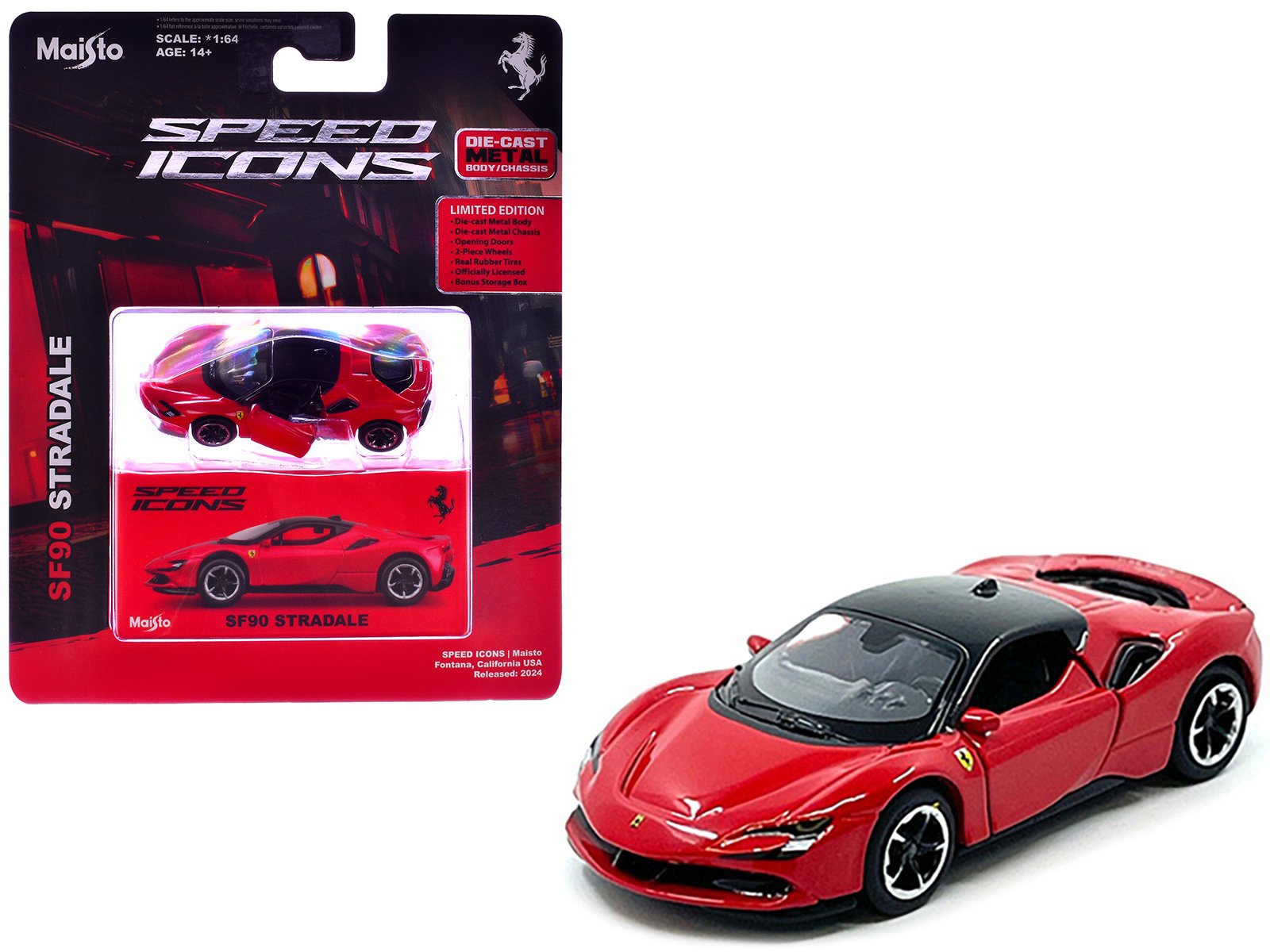 ferrari sf90 stradale red with black top "speed icons" series 1/64 diecast model car by maisto ferrari sf90 stradale red with black top "speed icons" series 1/64 diecast model car by maisto