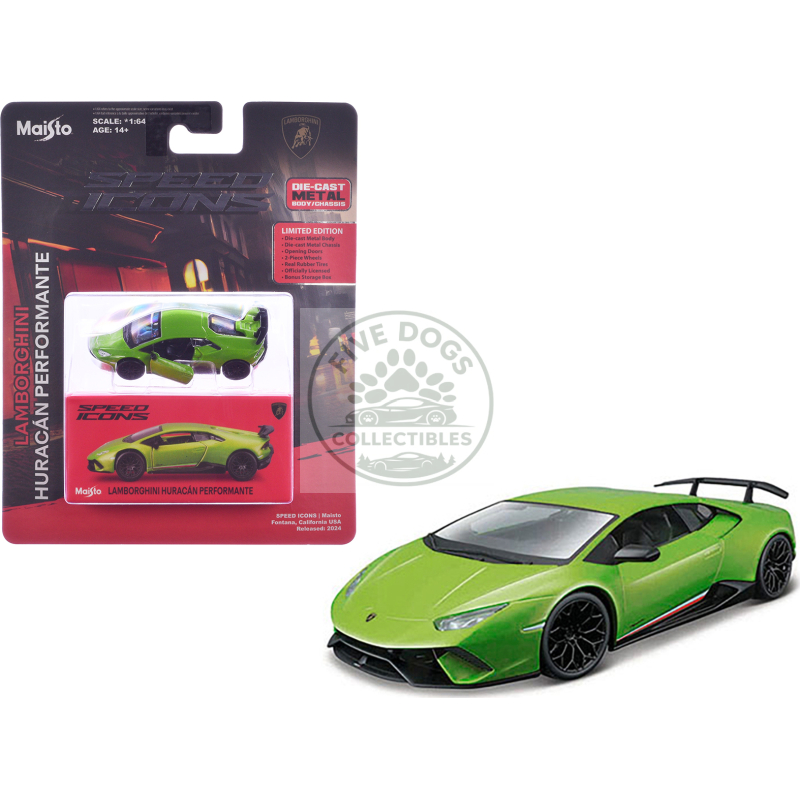 lamborghini huracan performante green "speed icons" series 1/64 diecast model car by maisto