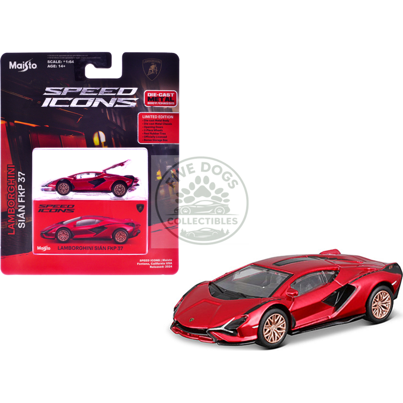 lamborghini sian fkp 37 red metallic "speed icons" series 1/64 diecast model car by maisto