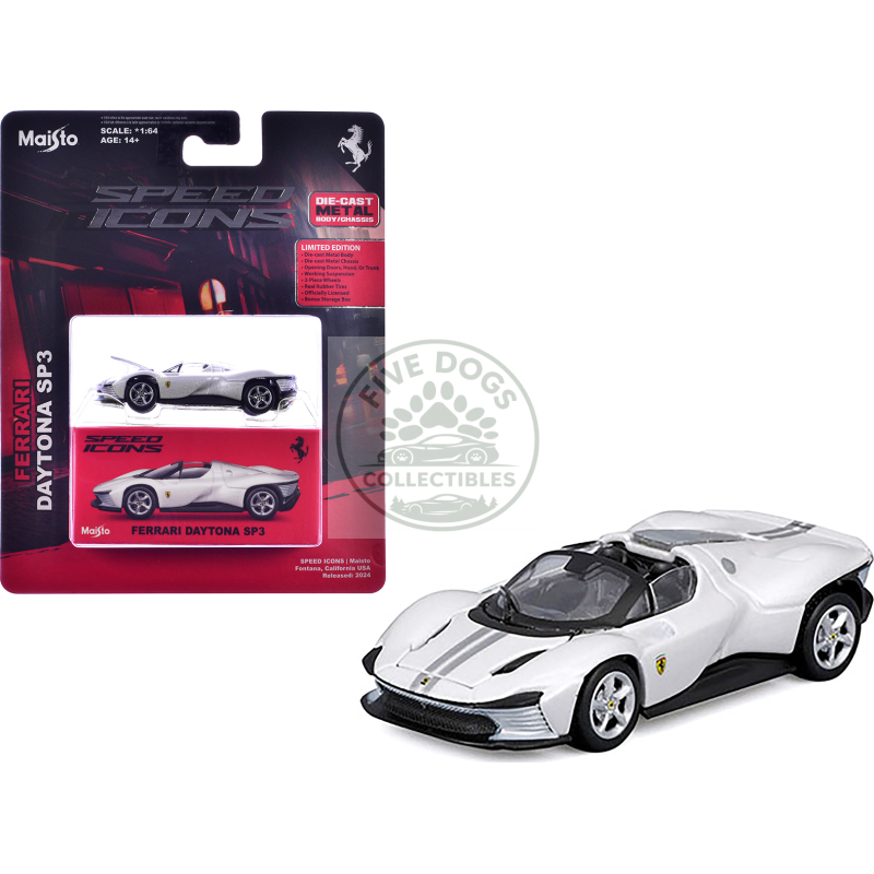 ferrari daytona sp3 white metallic "speed icons" series 1/64 diecast model car by maisto