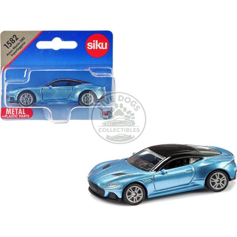 aston martin dbs superleggera blue metallic with black top diecast model car by siku