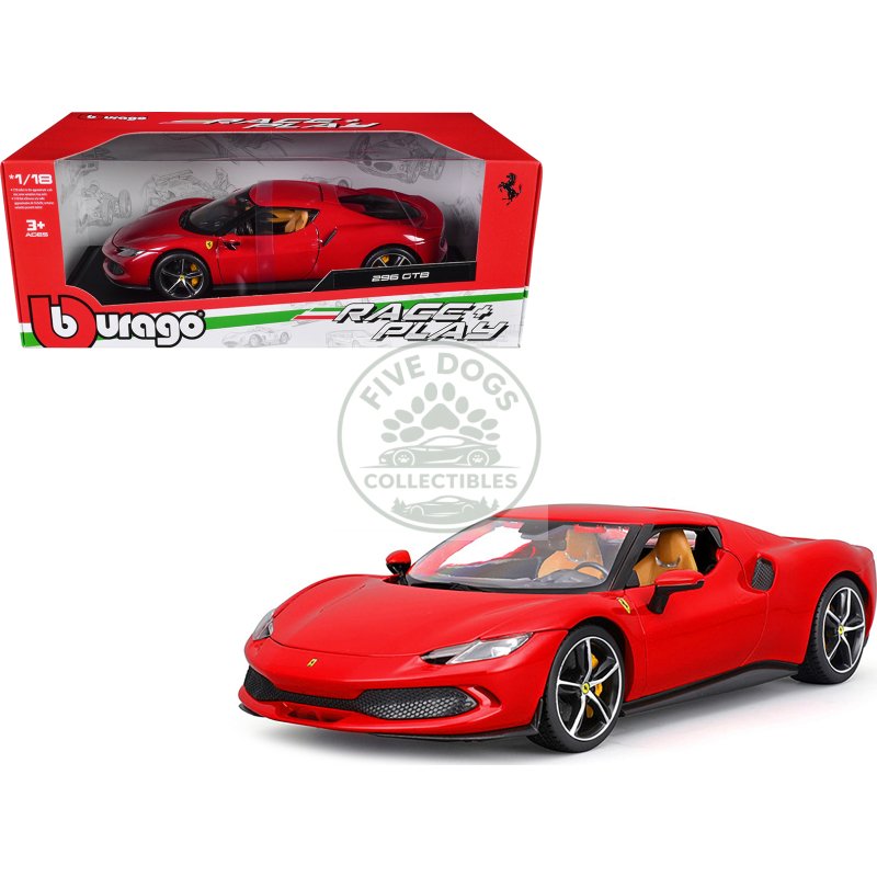 ferrari 296 gtb red "race + play" series 1/18 diecast model car by bburago