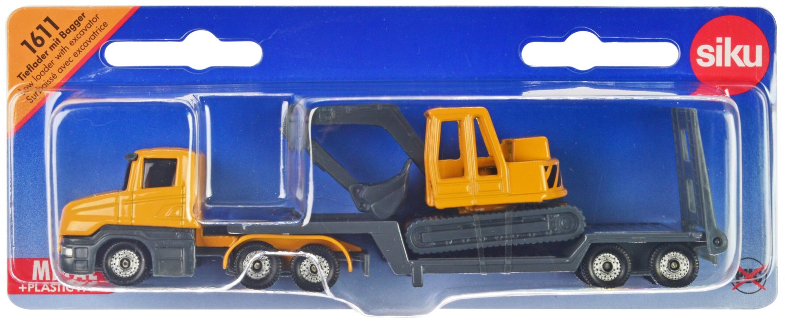 truck with low loader trailer and excavator yellow diecast model by siku truck with low loader trailer and excavator yellow diecast model by siku