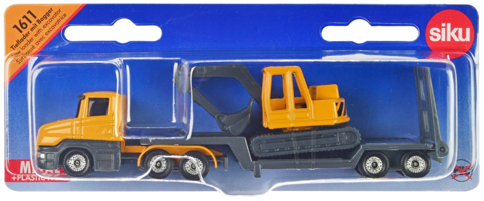 truck with low loader trailer and excavator yellow diecast model by siku truck with low loader trailer and excavator yellow diecast model by siku