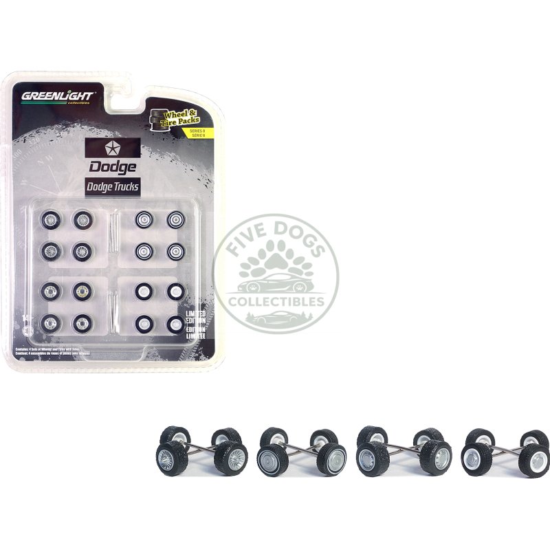 "first generation (1981 93) dodge trucks" wheels and tires multipack set of 24 pieces "wheel & tire packs" series 8 1/64 by greenlight