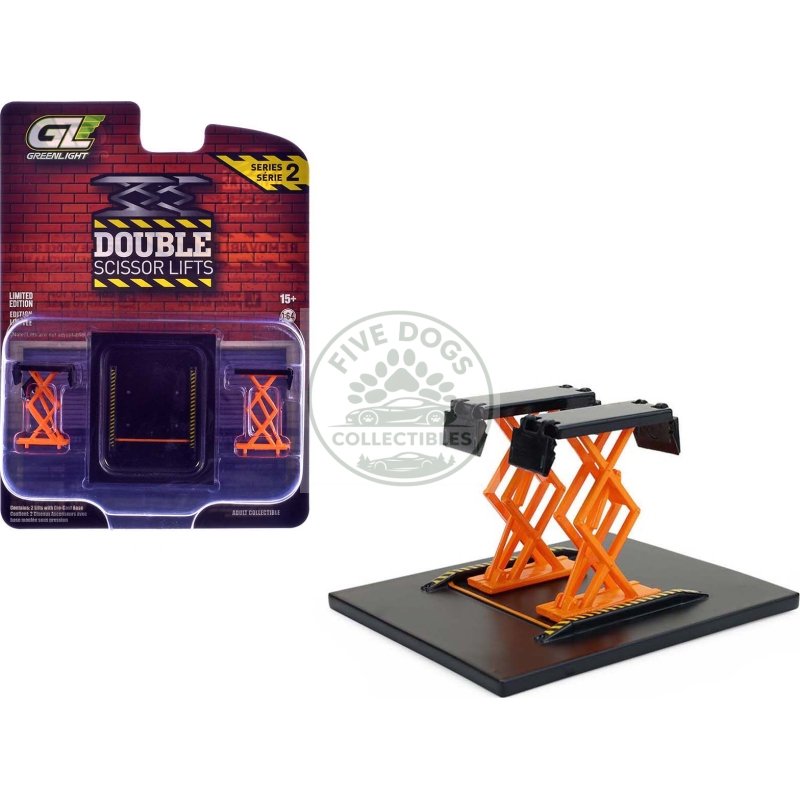 automotive double scissor lift black and orange "double scissor lifts" series 2 1/64 diecast model by greenlight