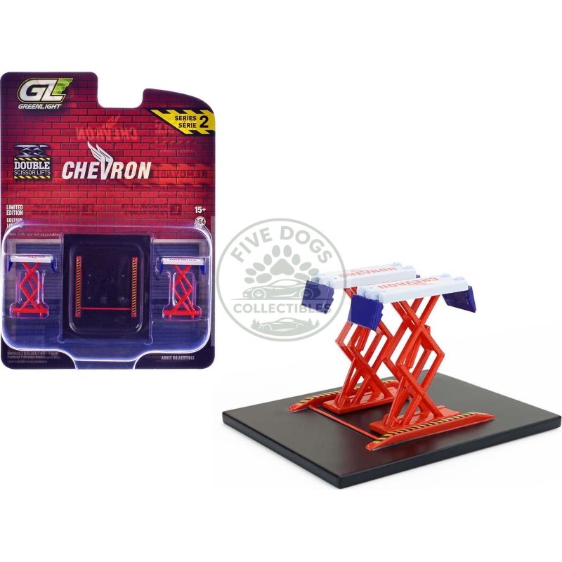 automotive double scissor lift "chevron" white and red "double scissor lifts" series 2 1/64 diecast model by greenlight