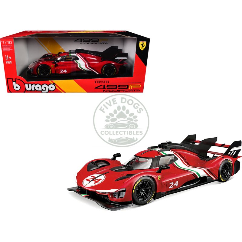 ferrari 499p modificata #24 red with italian flag stripes "racing" series 1/18 diecast model car by bburago