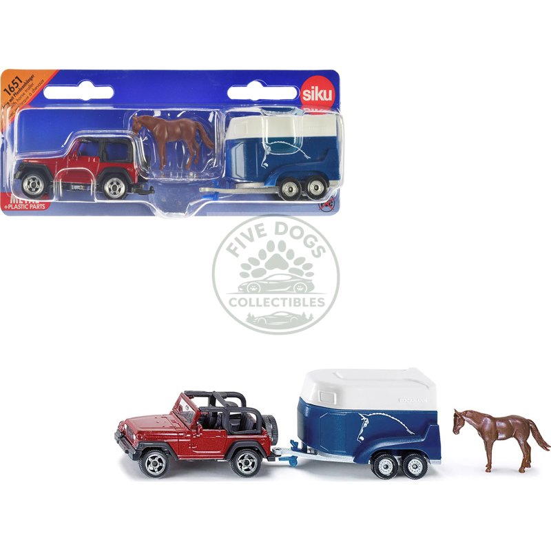 jeep red with horse trailer blue and horse accessory diecast model by siku