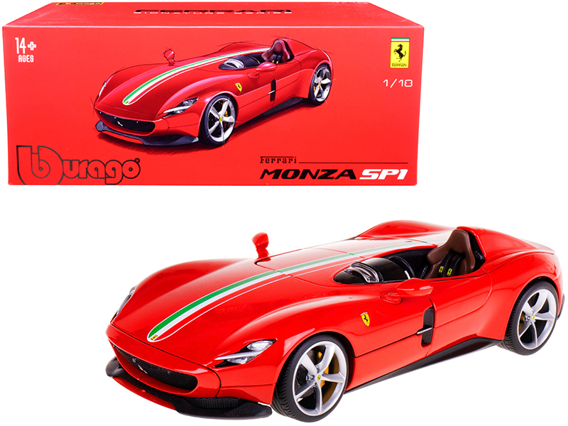 ferrari monza sp1 red with italian flag stripes "signature series" 1/18 diecast model car by bburago ferrari monza sp1 red with italian flag stripes "signature series" 1/18 diecast model car by bburago