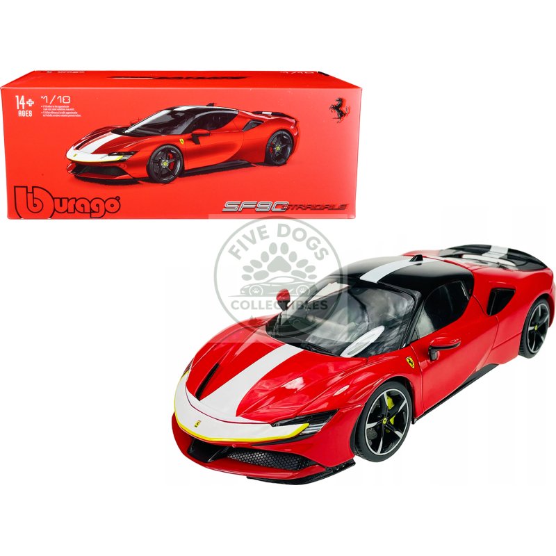 ferrari sf90 stradale assetto fiorano red with white stripes "signature series" 1/18 diecast model car by bburago
