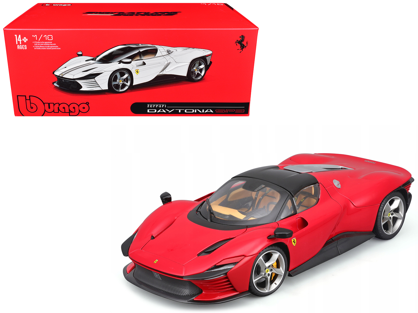 ferrari daytona sp3 red with black top "signature series" 1/18 diecast model car by bburago ferrari daytona sp3 red with black top "signature series" 1/18 diecast model car by bburago