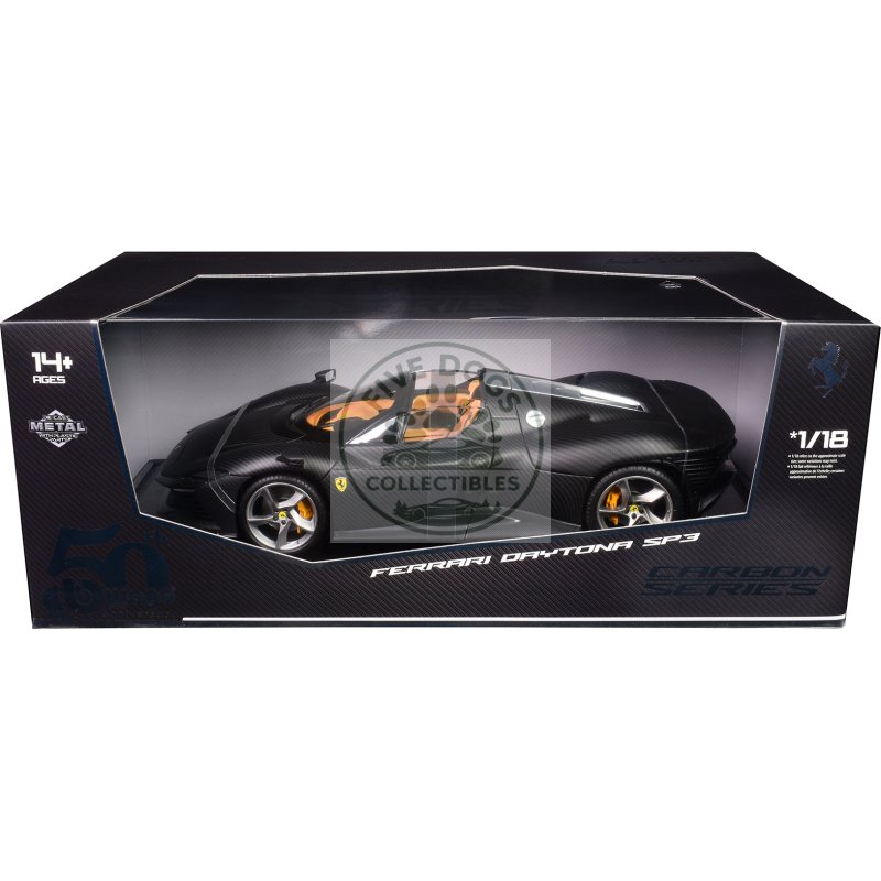 ferrari daytona sp3 carbon fiber "carbon series bburago 50th anniversary" 1/18 diecast model car by bburago
