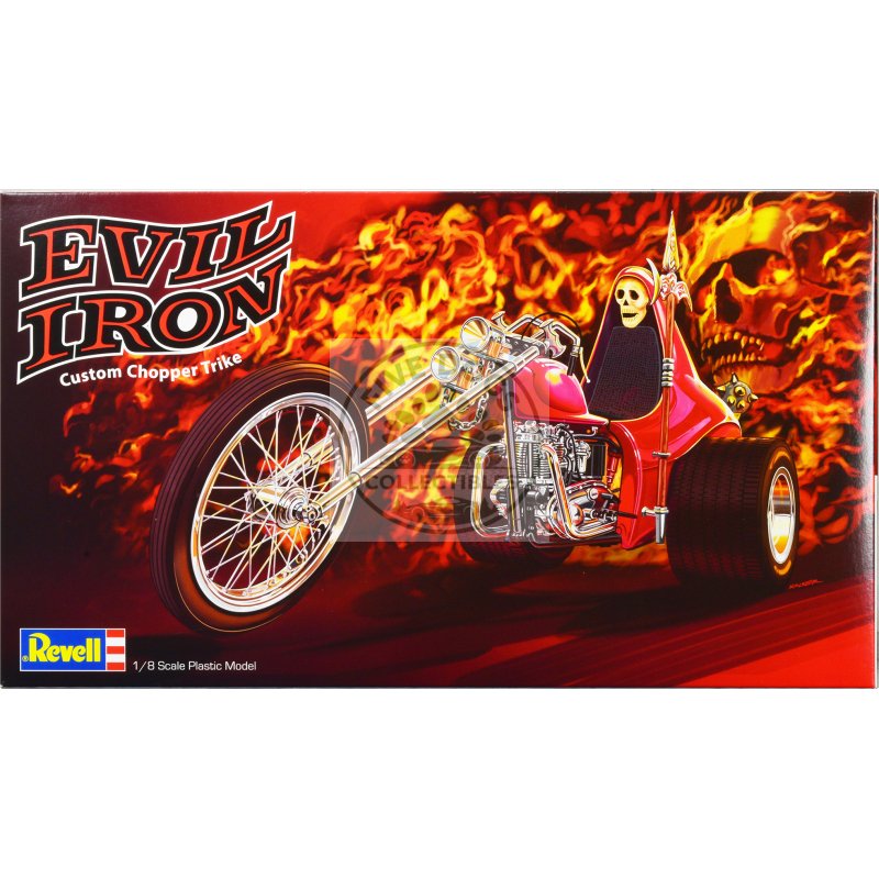 level 5 model kit evil iron custom chopper trike 1/8 scale model by revell