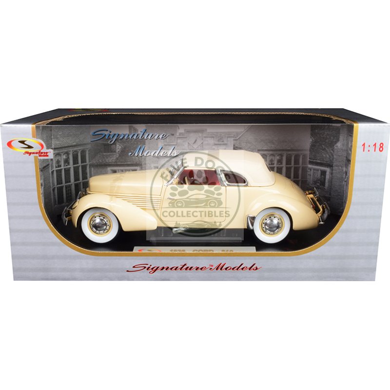 1936 cord 810 coupe yellow with cream top and red interior 1/18 diecast model car by signature models