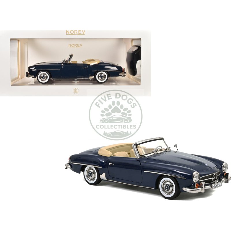 1957 mercedes benz 190 sl convertible middle blue with black top 1/18 diecast model car by norev