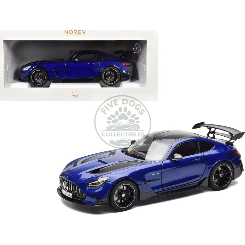 2021 mercedes benz amg gt black series blue metallic with carbon top and hood stripes 1/18 diecast model car by norev